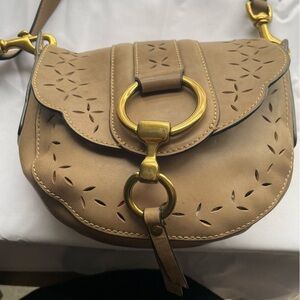 FRYE iLANA Beige Harness Perforated Leather Saddle Crossbody Bag Purse $398